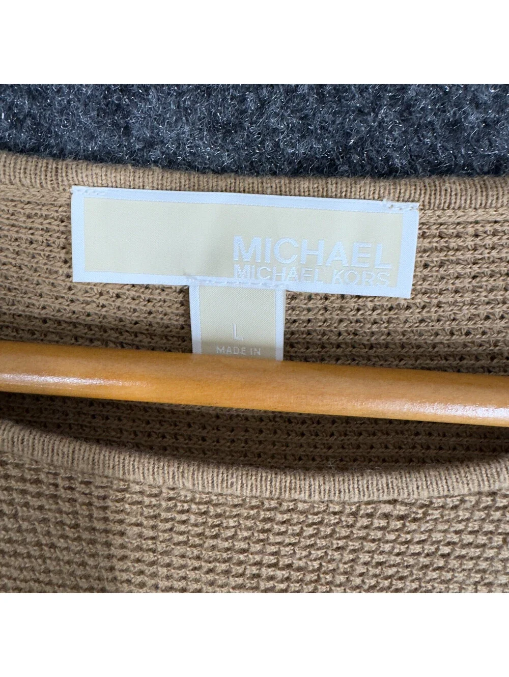 Michael Kors Sweater Pullover Women L Large Brown Knit 3/4 Sleeve Cotton Soft